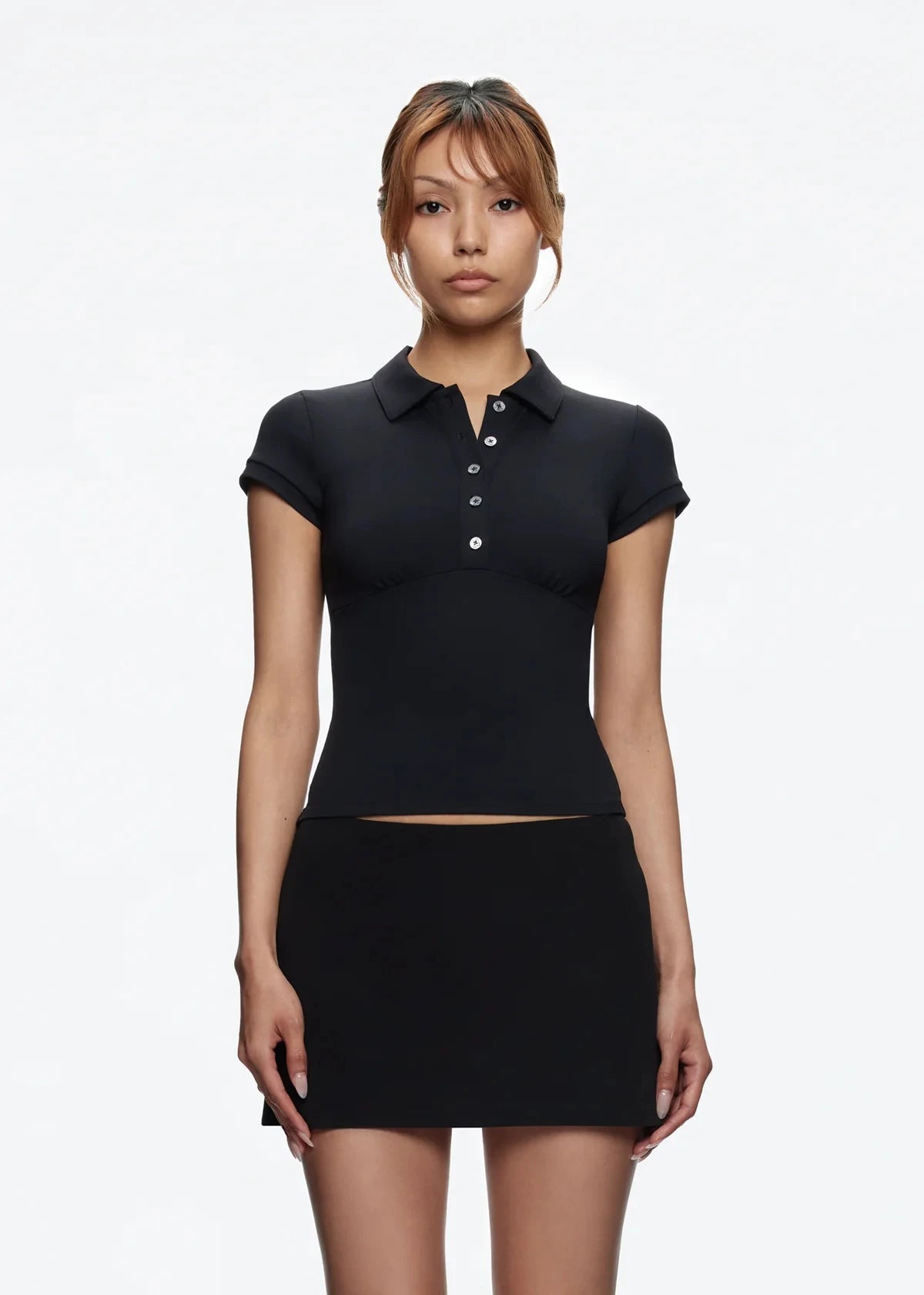Tank Black Polo Collar T-Shirt Slim Sexy Short-Sleeved Summer Women's Short Top