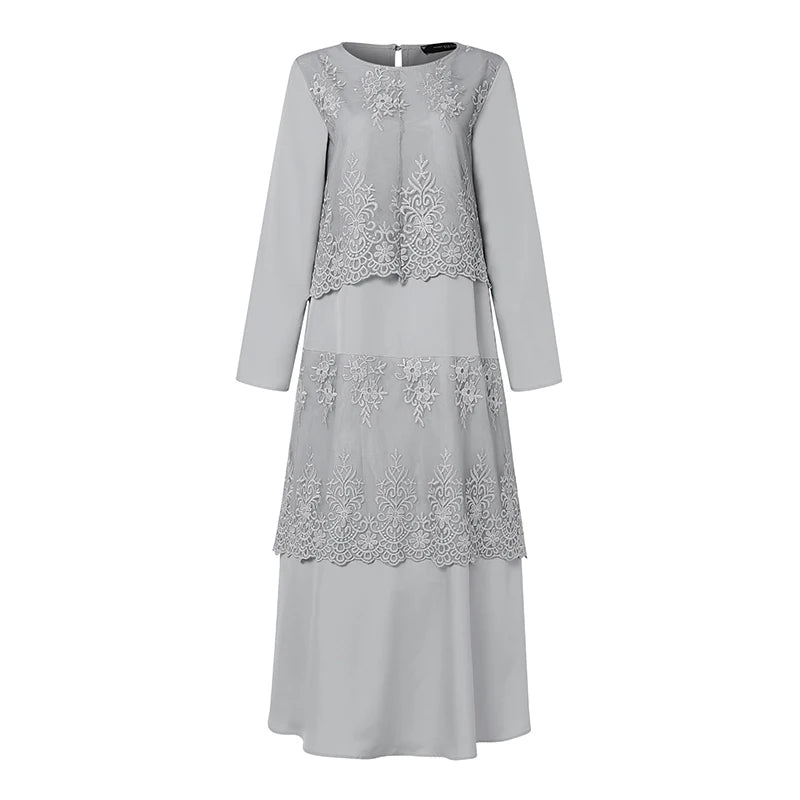 ZANZEA Autumn Lace Patchwork Maxi Dresses Muslim Abaya Hijab Dress Women Long Sleeve O Neck IsIamic Robe Vestidos Kaftan 2025