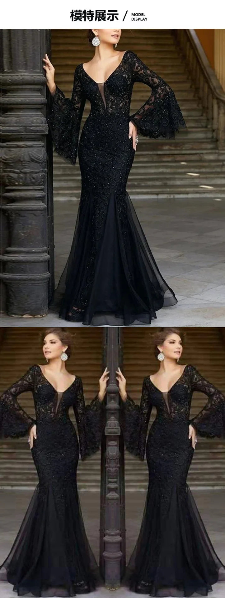 New 2025 Women's Sexy V Neck Long Flare Sleeve Wedding Party Dresses  Female Evening Elegant Night Club Prom Long Maxi Dresses