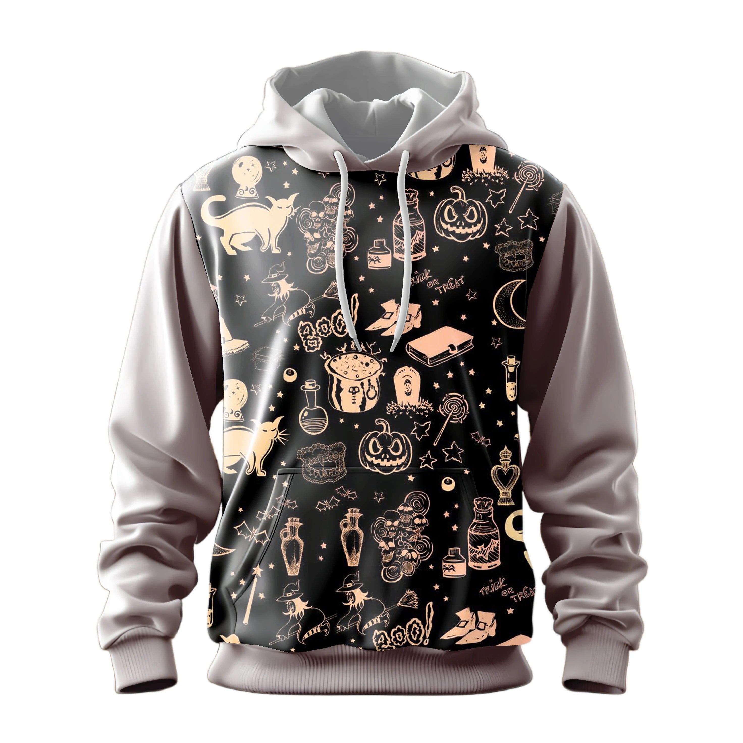 Happy Halloween Strange Pumpkin Ghost Skull Full Print Men's Pullover Hooded Hoodie Fashion Match Color Soft Comforted Windproof