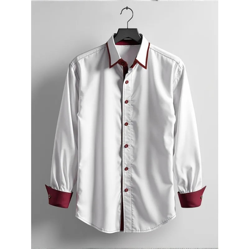 FGKKS New Men Casual White Shirt Fashion Men's Long Sleeve Four Season Elastic Male Business Shirts