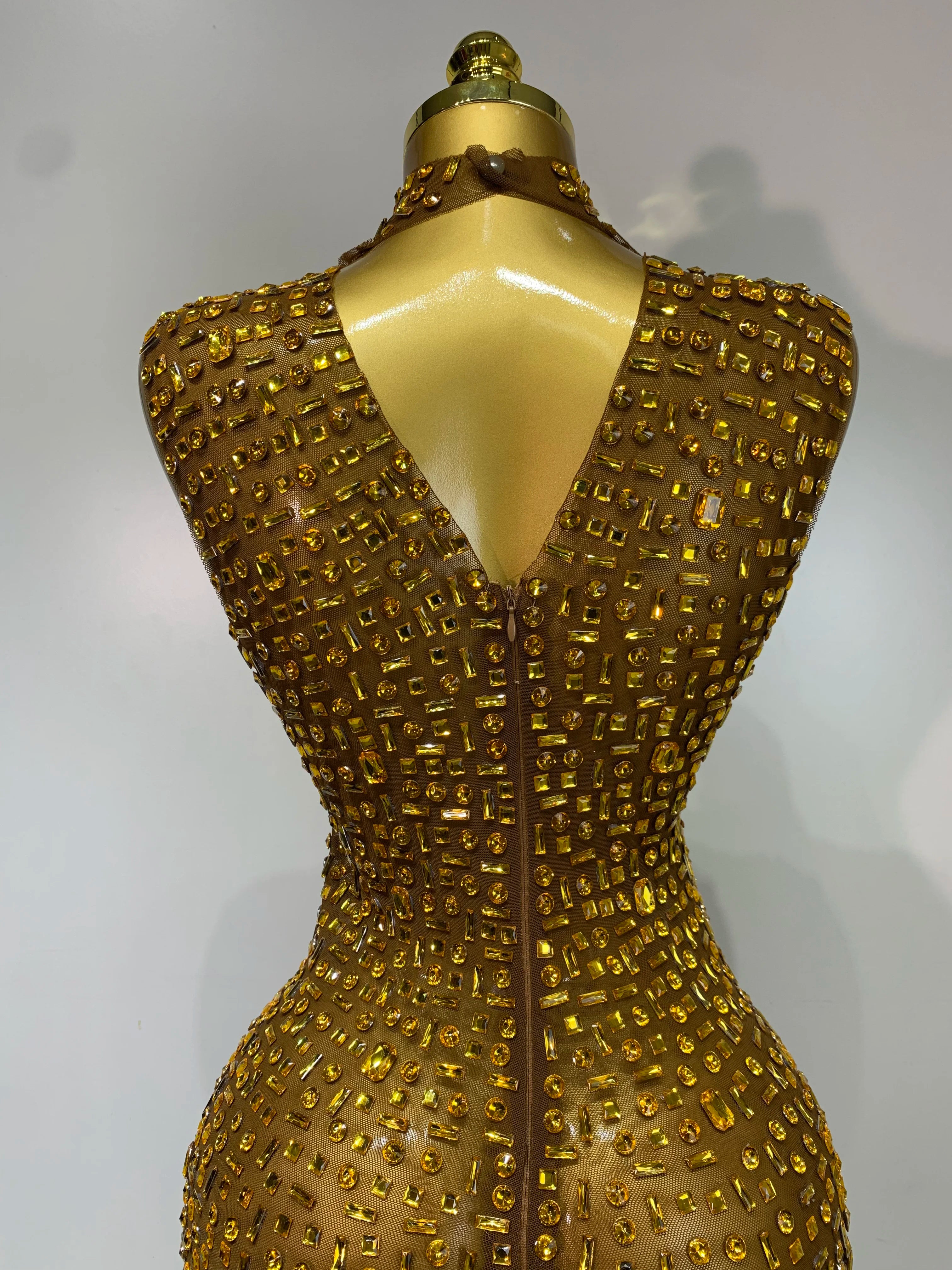 Sparkly Rhinestone Sleeveless Stretch Long Dress Women Sexy Mesh Celebrate Evening Prom Luxury Birthday Dress Evening Party Wear