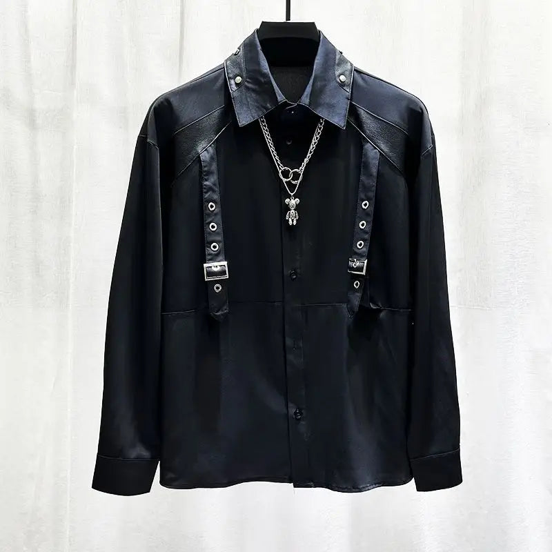 Autumn New Design Niche Splicing Long Sleeved Shirt for Men Fashionable Personality Loose and Versatile Shirt for Men