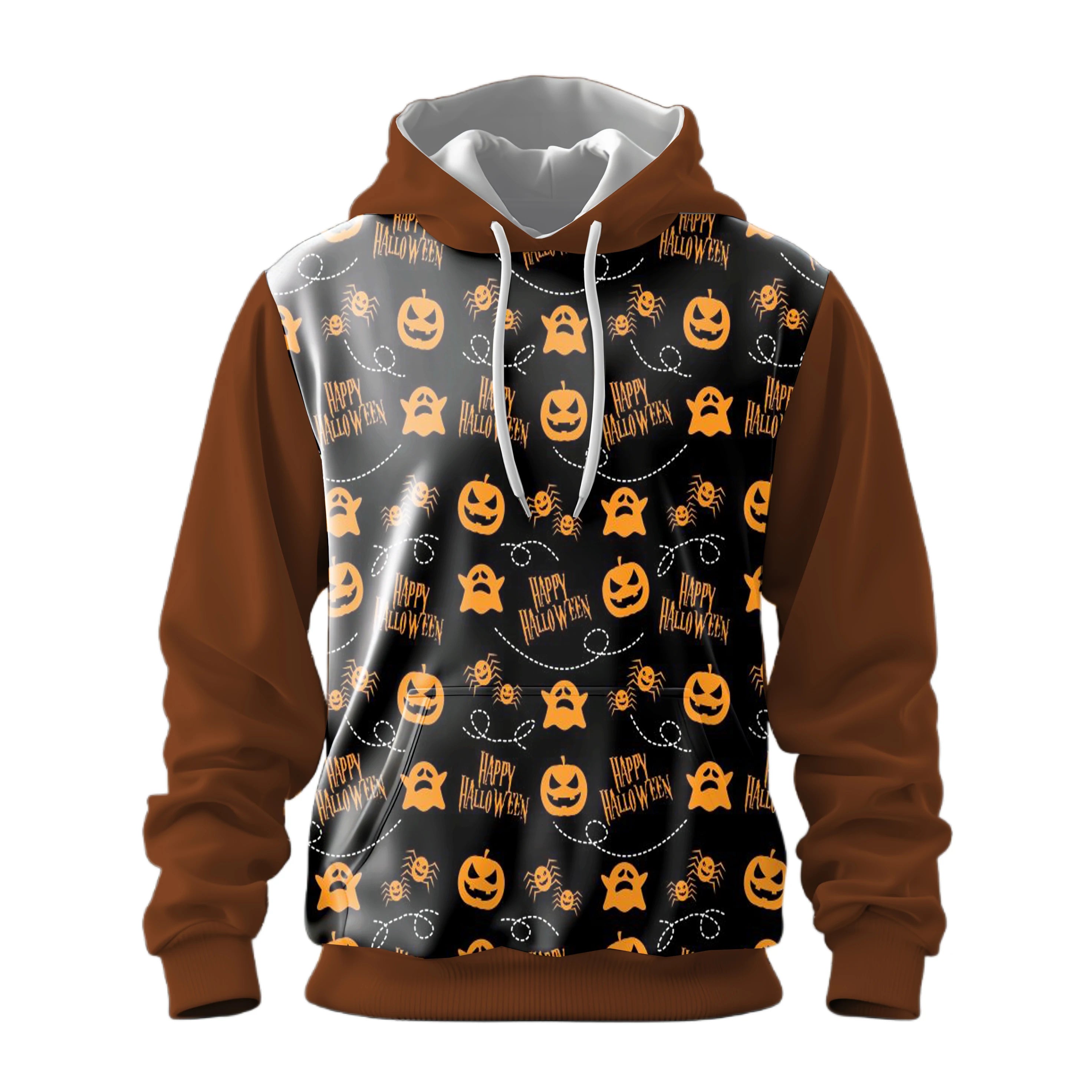 Happy Halloween Strange Pumpkin Ghost Skull Full Print Men's Pullover Hooded Hoodie Fashion Match Color Soft Comforted Windproof